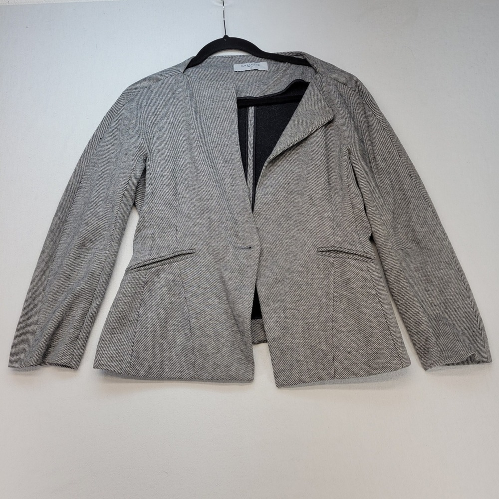 MM.LaFleur Blazer Women 12 Gray Knit Wool Blend Collarless Professional Jacket